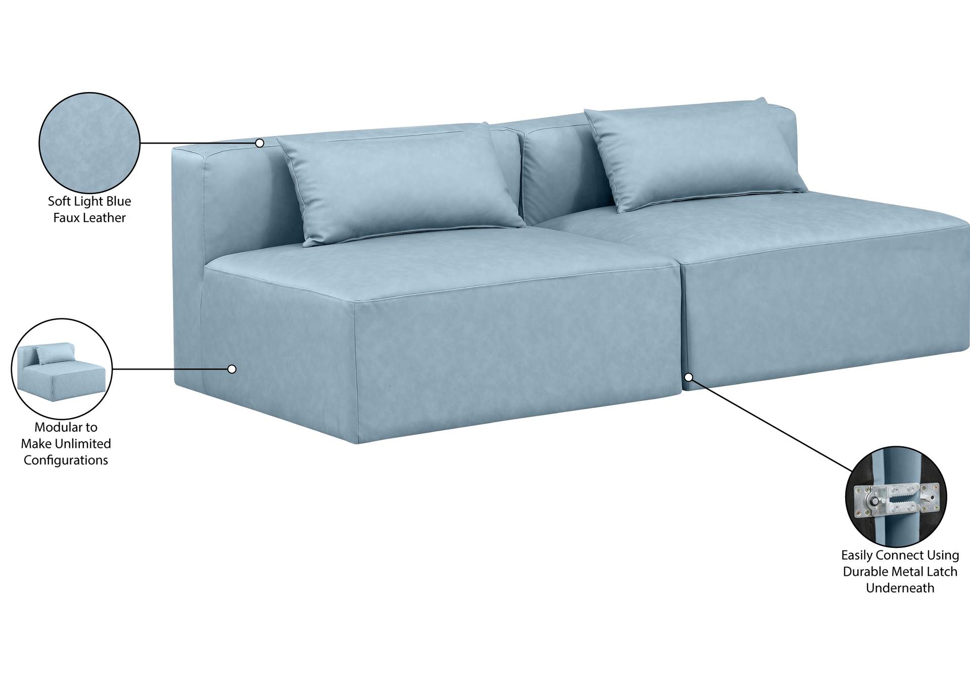Cube Light Blue Vegan Leather Modular Sofa