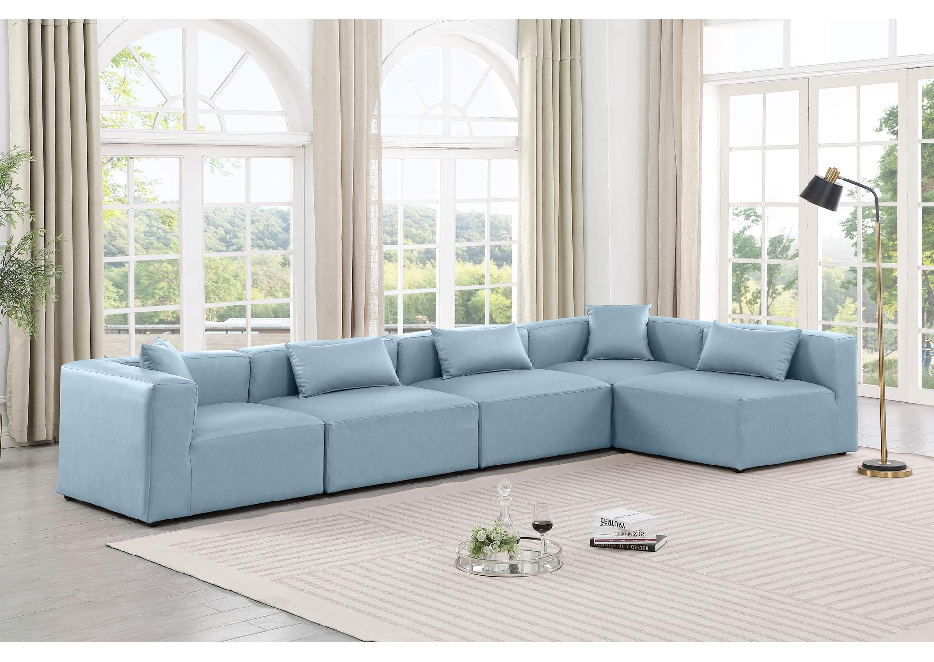 Cube Light Blue Vegan Leather Modular Sectional