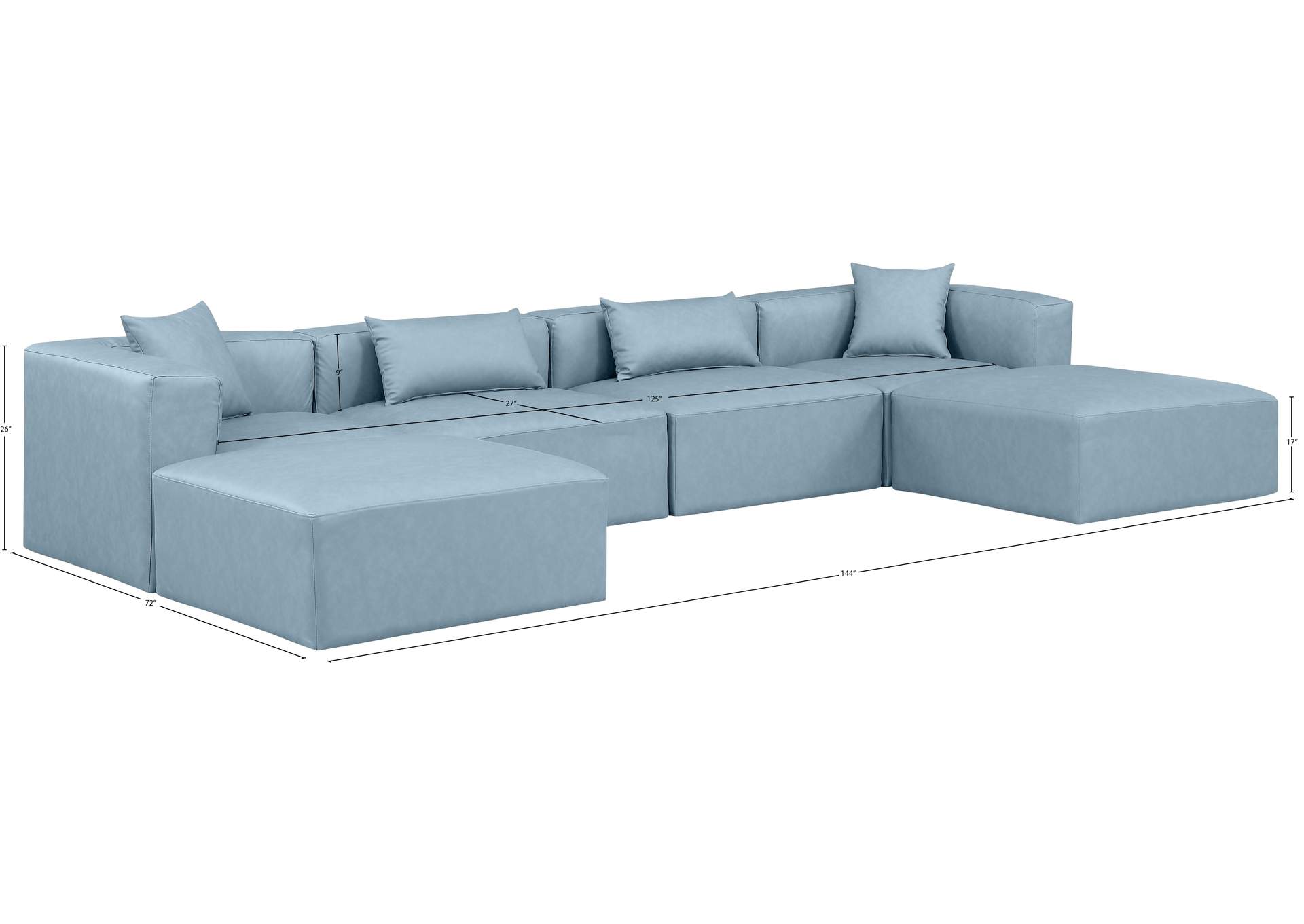 Cube Light Blue Vegan Leather Modular Sectional image 9