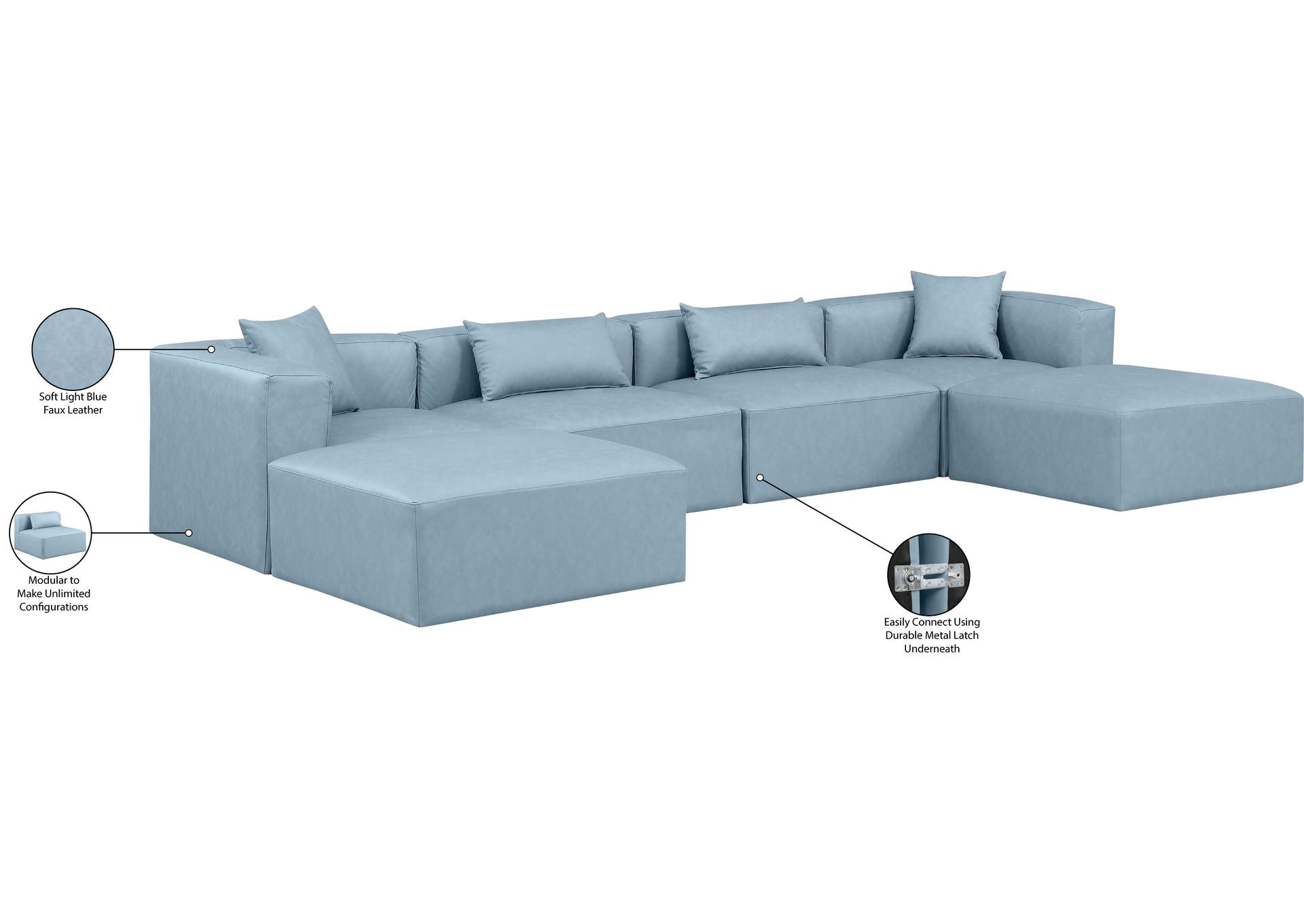 Cube Light Blue Vegan Leather Modular Sectional image 10