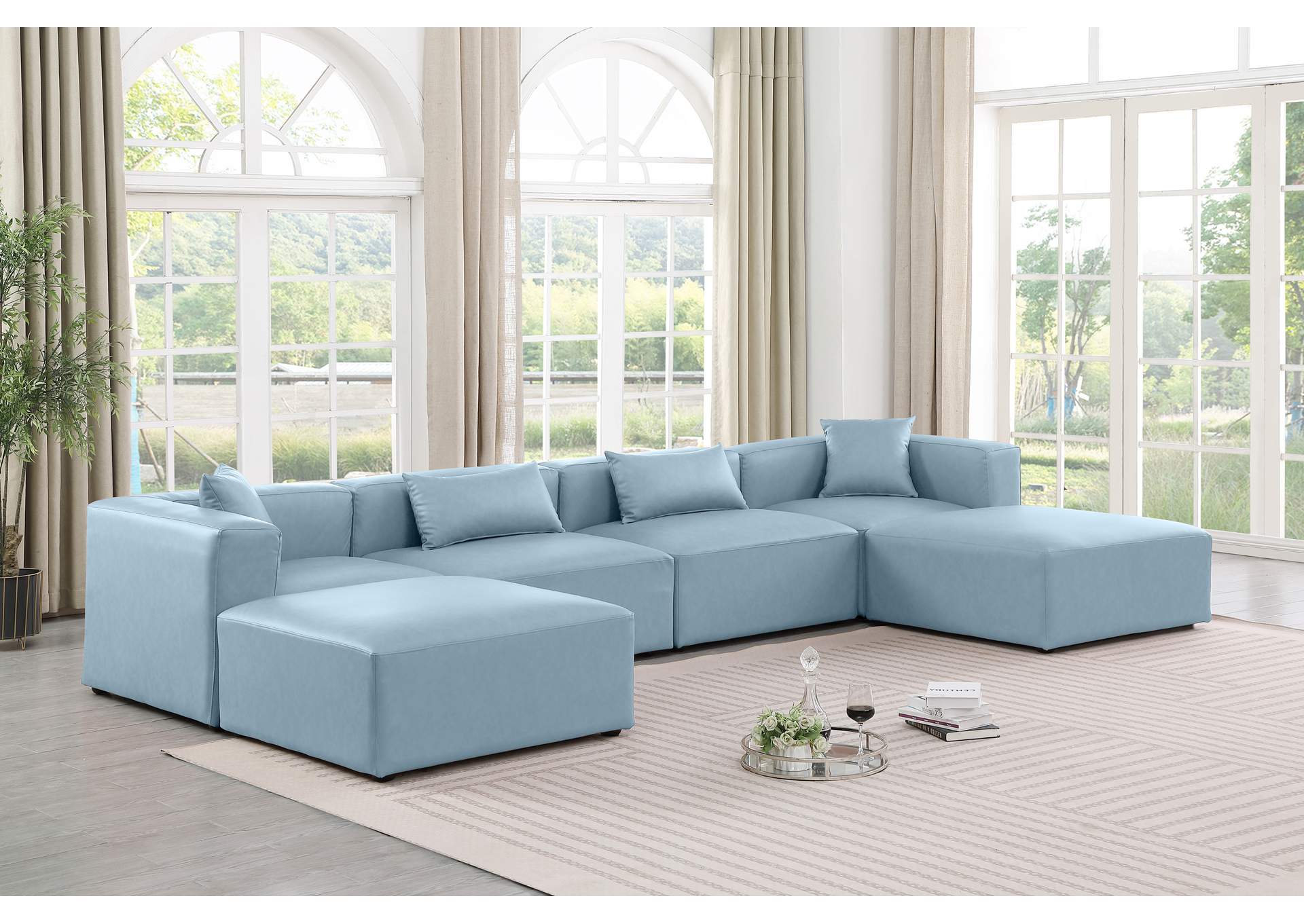 Cube Light Blue Vegan Leather Modular Sectional image 3