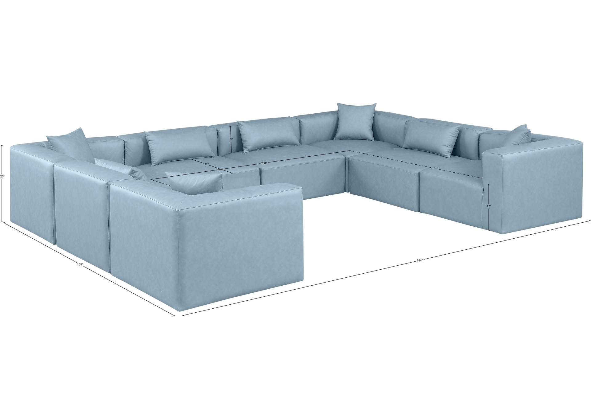 Cube Light Blue Vegan Leather Modular Sectional image 11