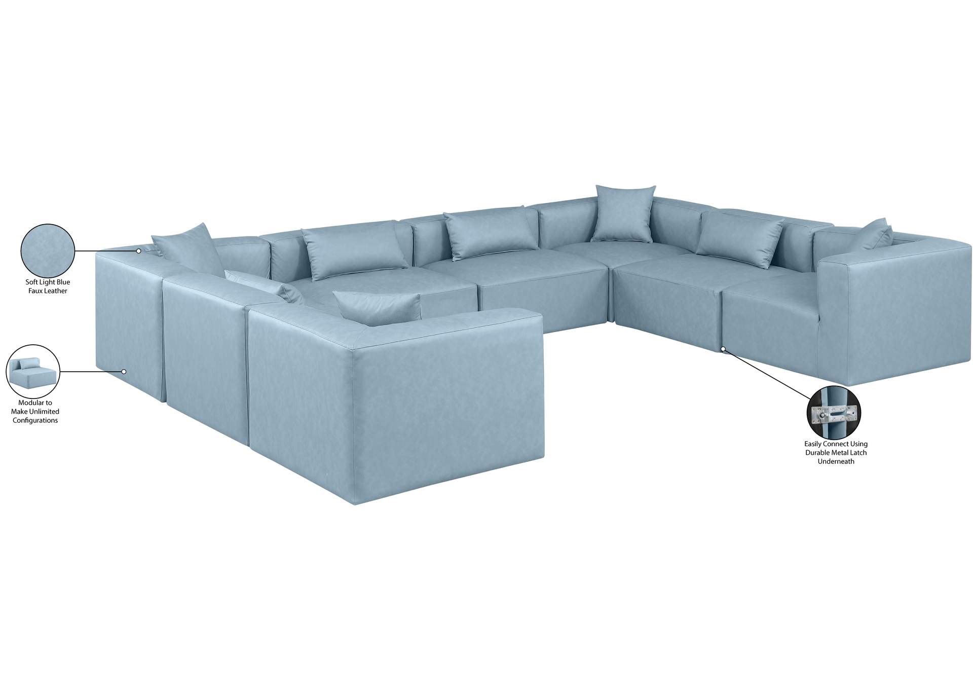 Cube Light Blue Vegan Leather Modular Sectional image 12