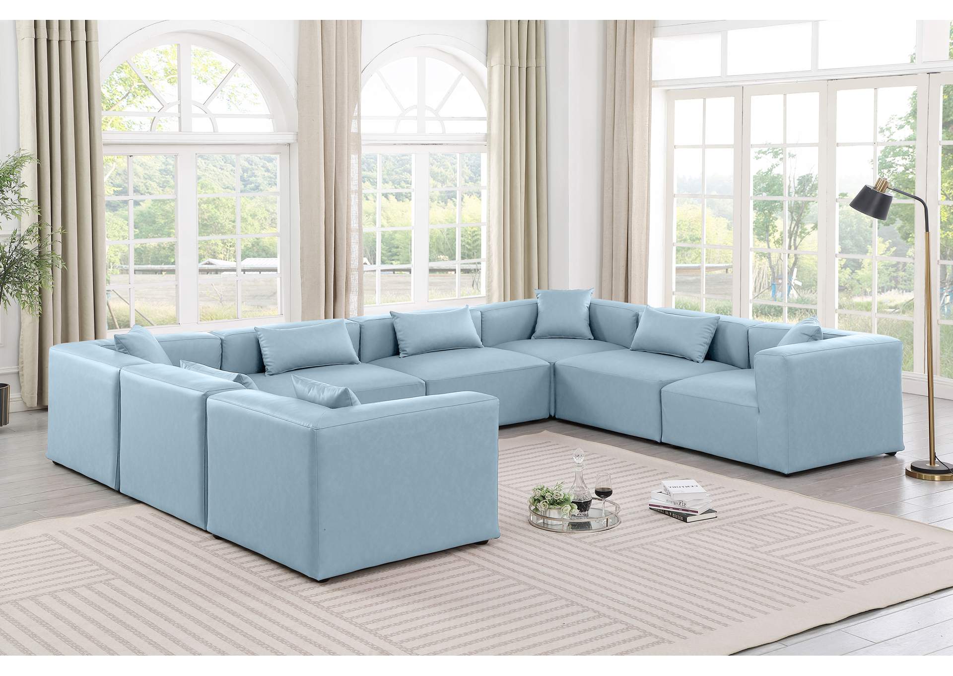Cube Light Blue Vegan Leather Modular Sectional image 3