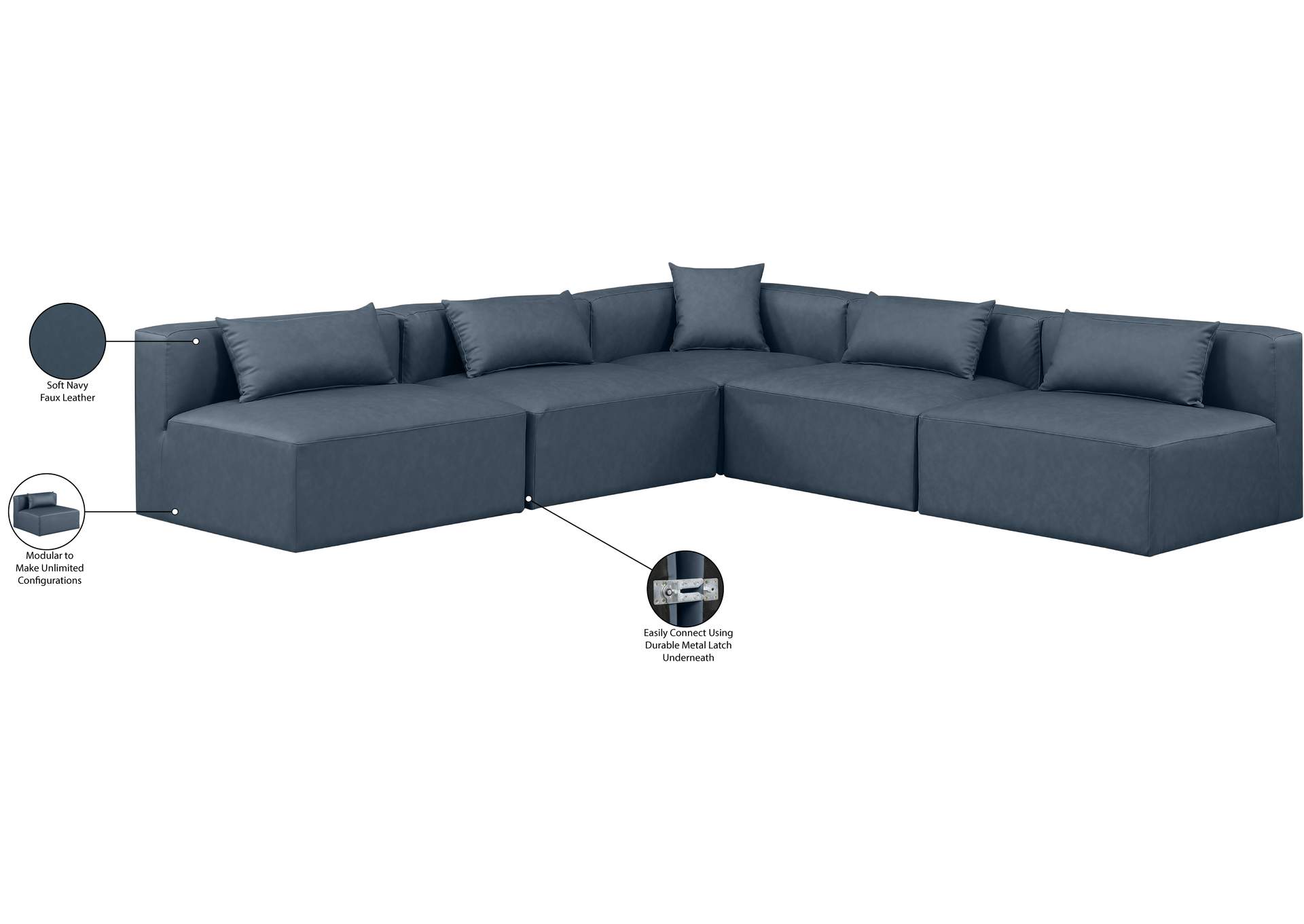 Cube Navy Blue Vegan Leather Modular Sectional