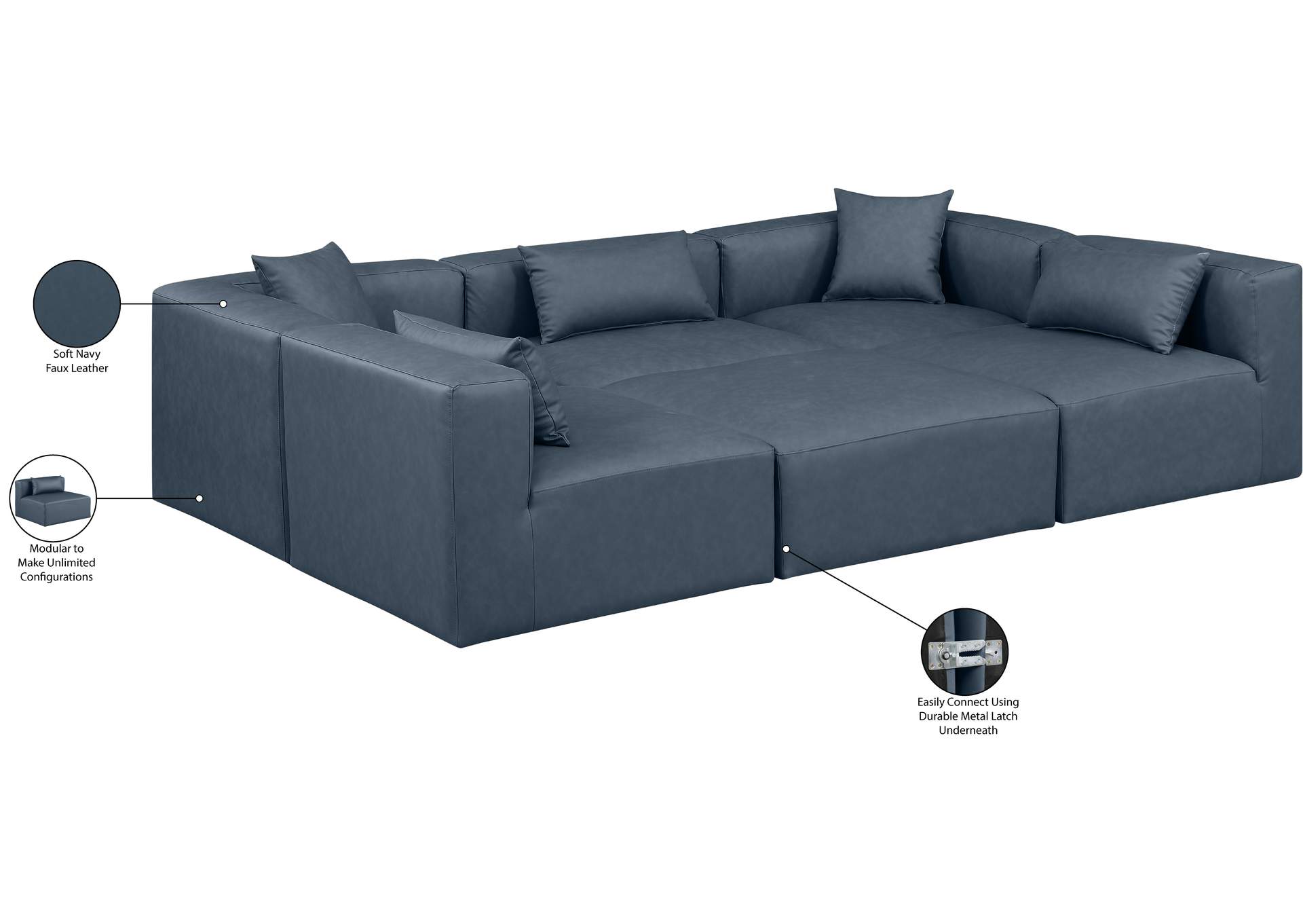 Cube Navy Blue Vegan Leather Modular Sectional image 10