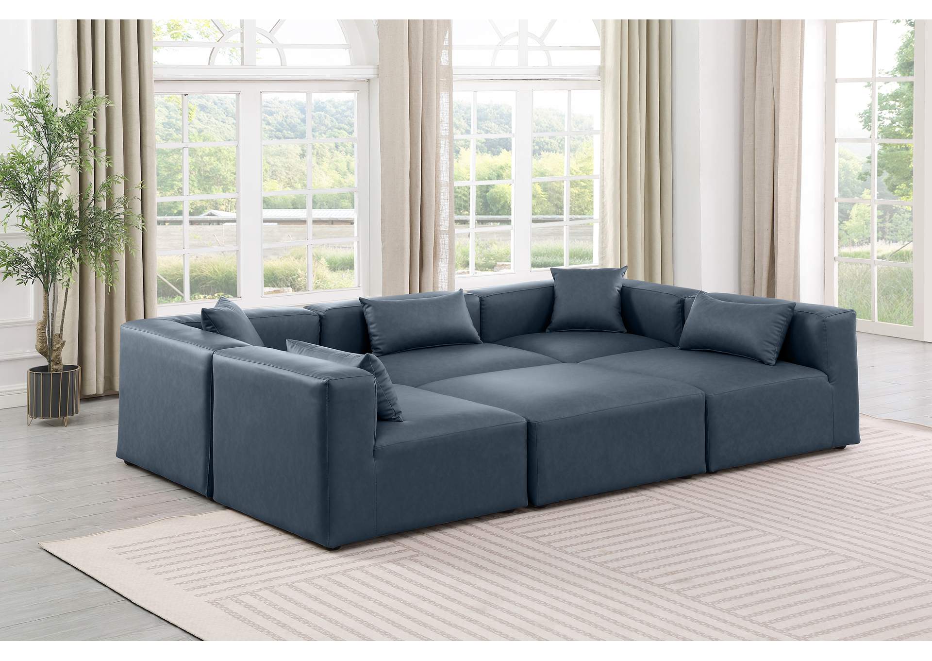 Cube Navy Blue Vegan Leather Modular Sectional image 3