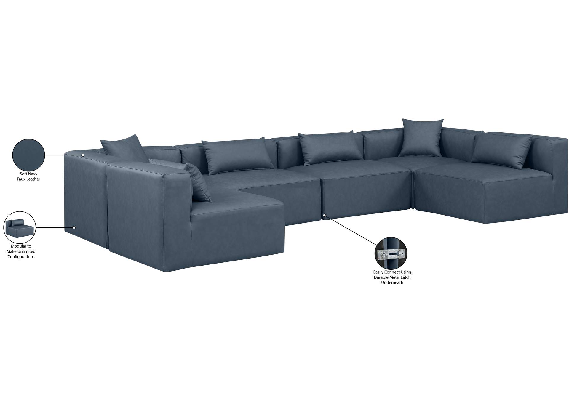 Cube Navy Blue Vegan Leather Modular Sectional image 11