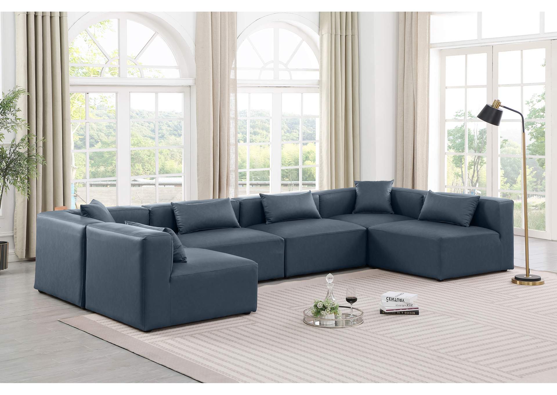 Cube Navy Blue Vegan Leather Modular Sectional image 3