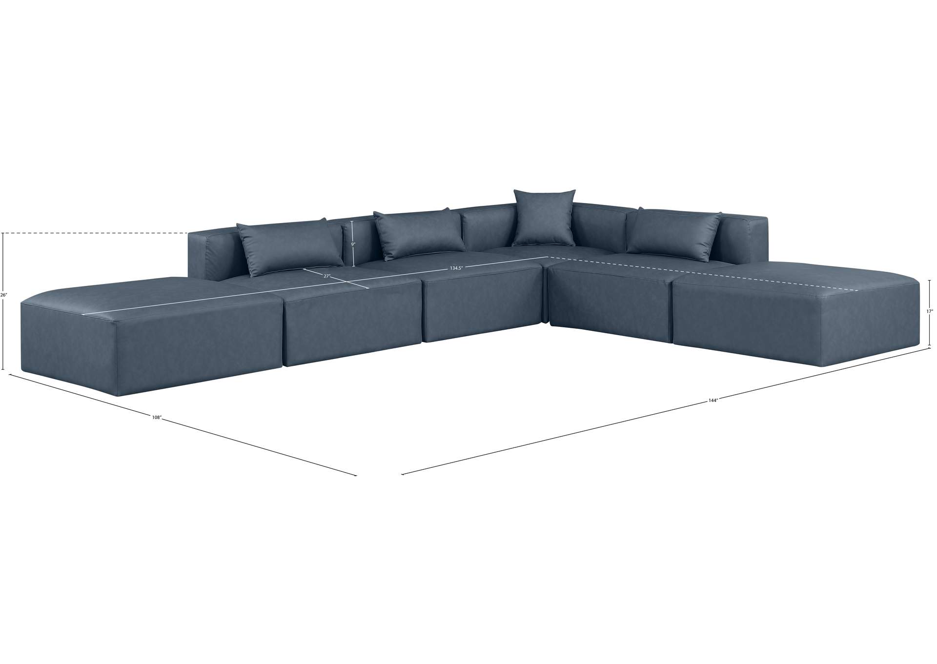 Cube Navy Blue Vegan Leather Modular Sectional image 10