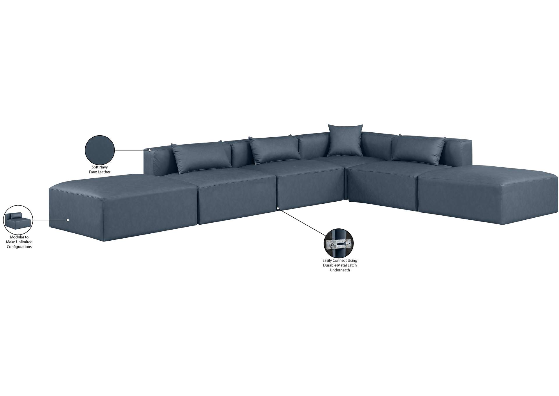 Cube Navy Blue Vegan Leather Modular Sectional image 11