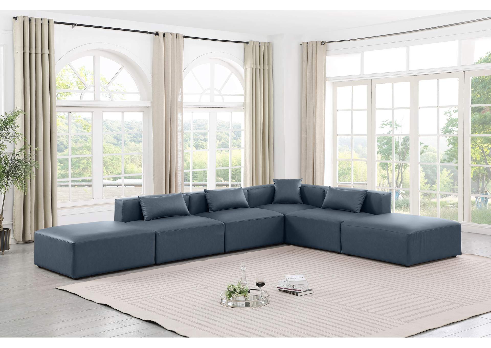 Cube Navy Blue Vegan Leather Modular Sectional image 3