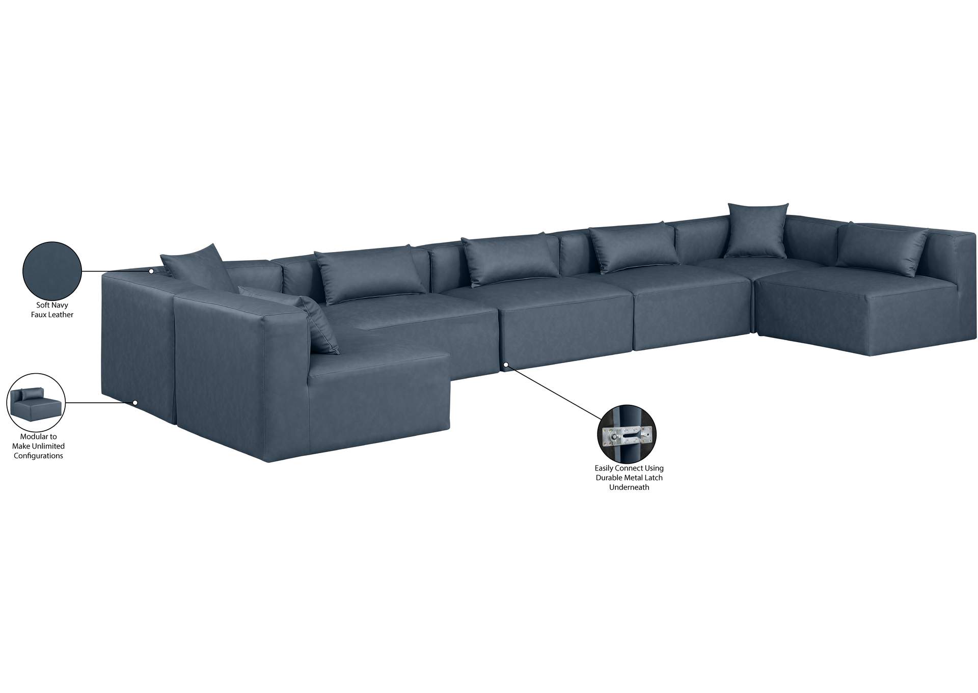 Cube Navy Blue Vegan Leather Modular Sectional image 11