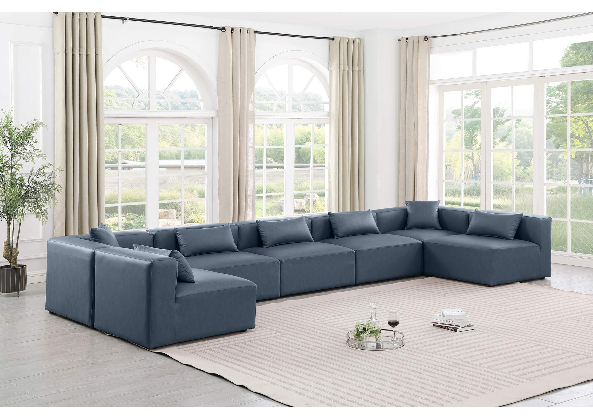 Cube Navy Blue Vegan Leather Modular Sectional image 3