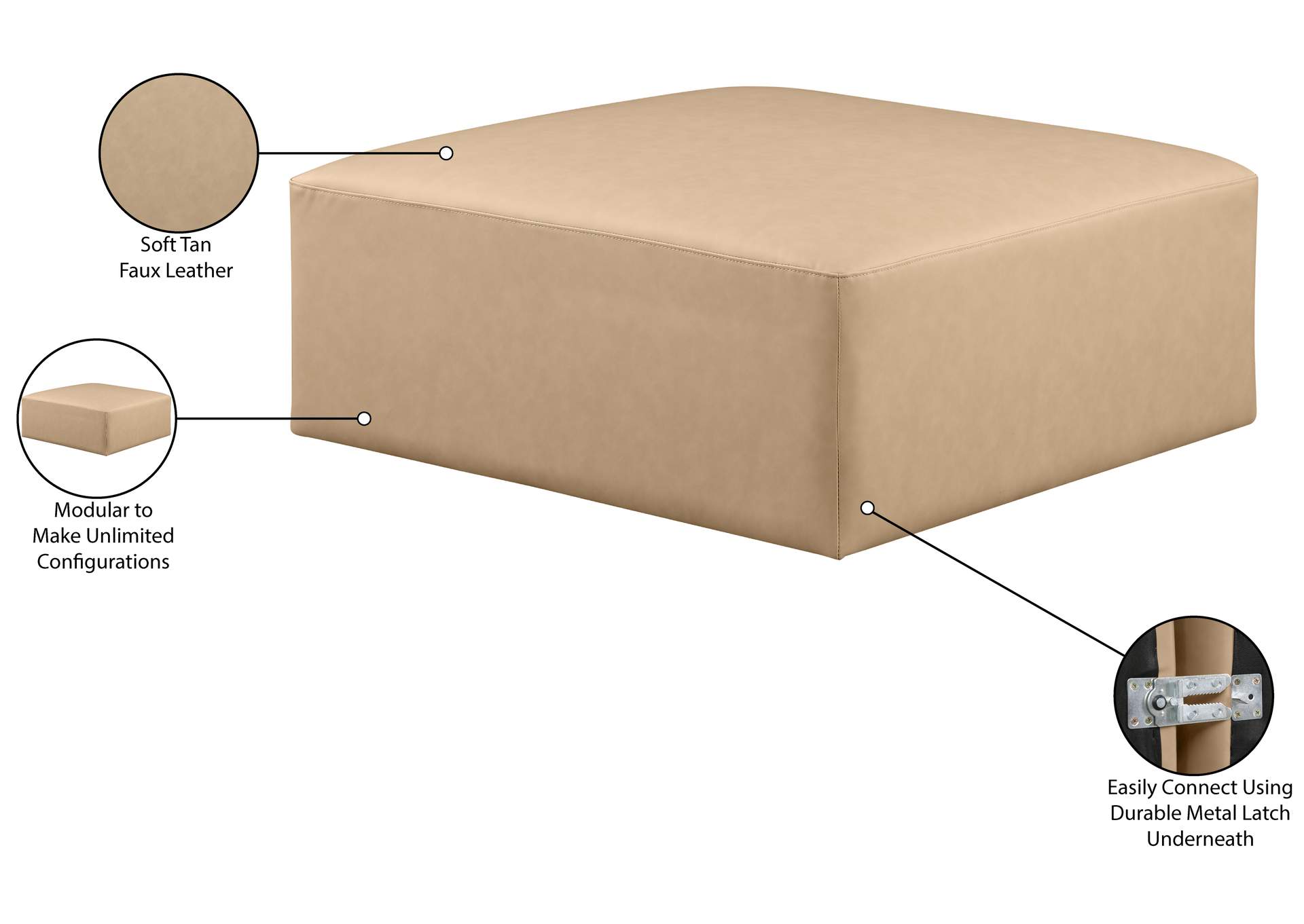 Cube Tan Vegan Leather Ottoman