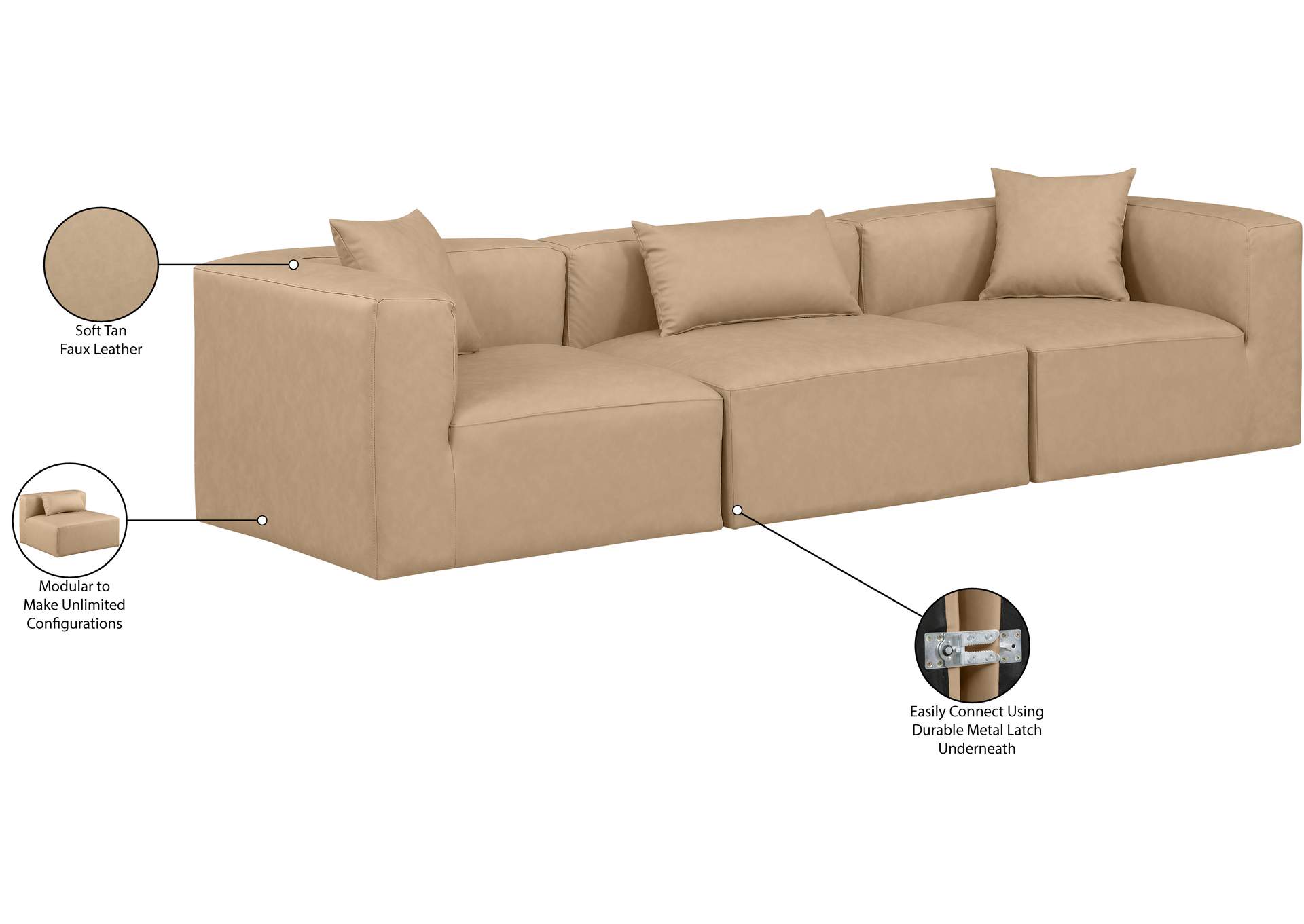 Cube Tan Vegan Leather Modular Sofa image 11