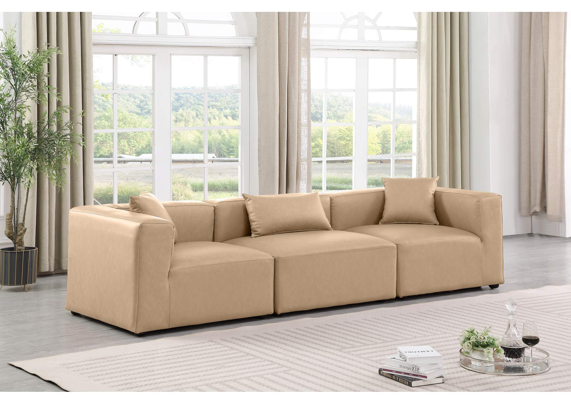 Cube Tan Vegan Leather Modular Sofa image 3