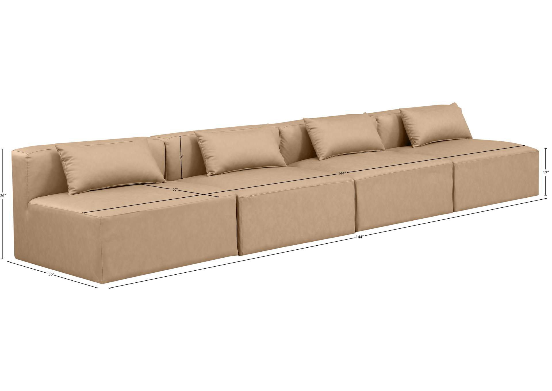 Cube Tan Vegan Leather Modular Sofa image 9