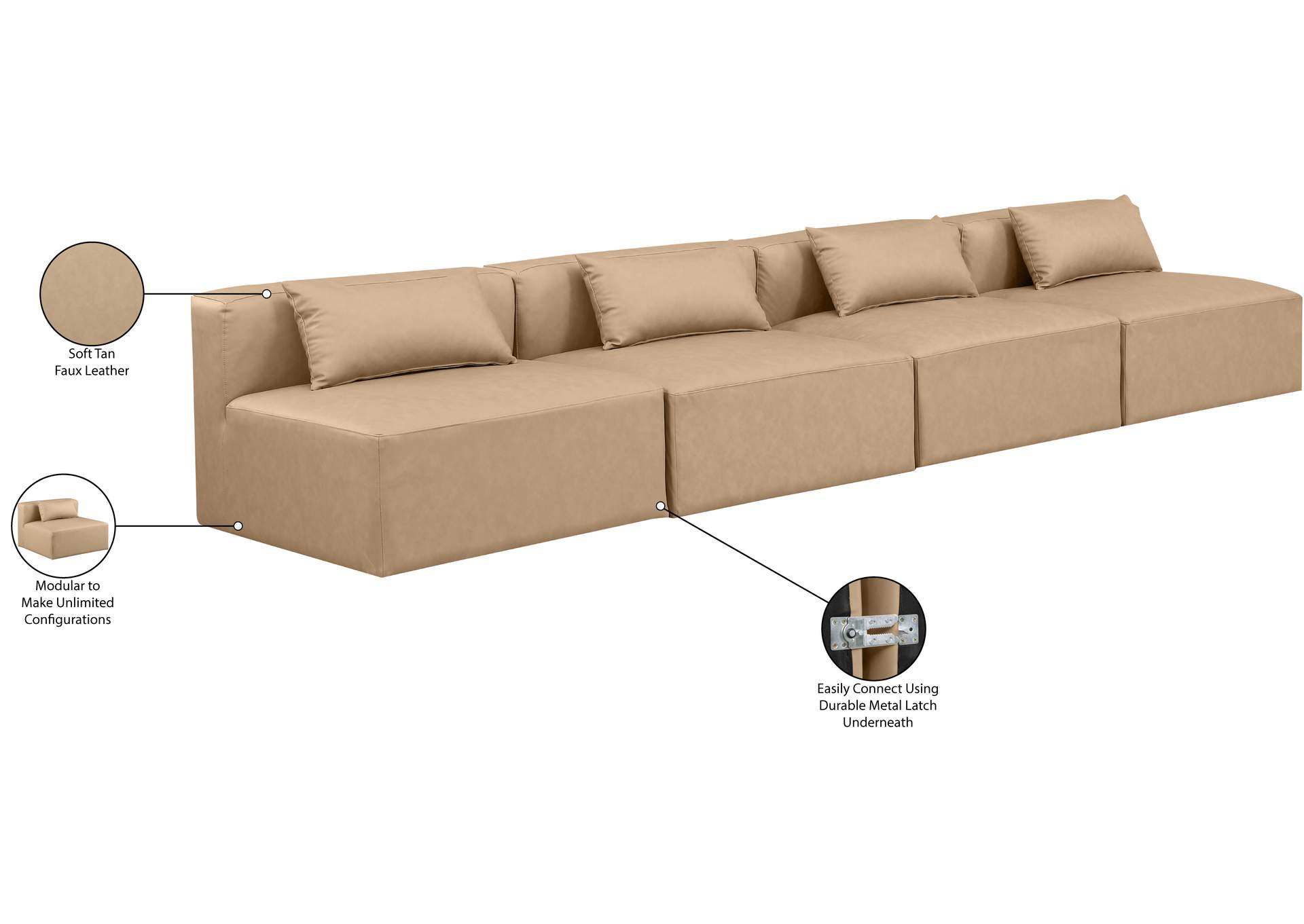 Cube Tan Vegan Leather Modular Sofa image 10