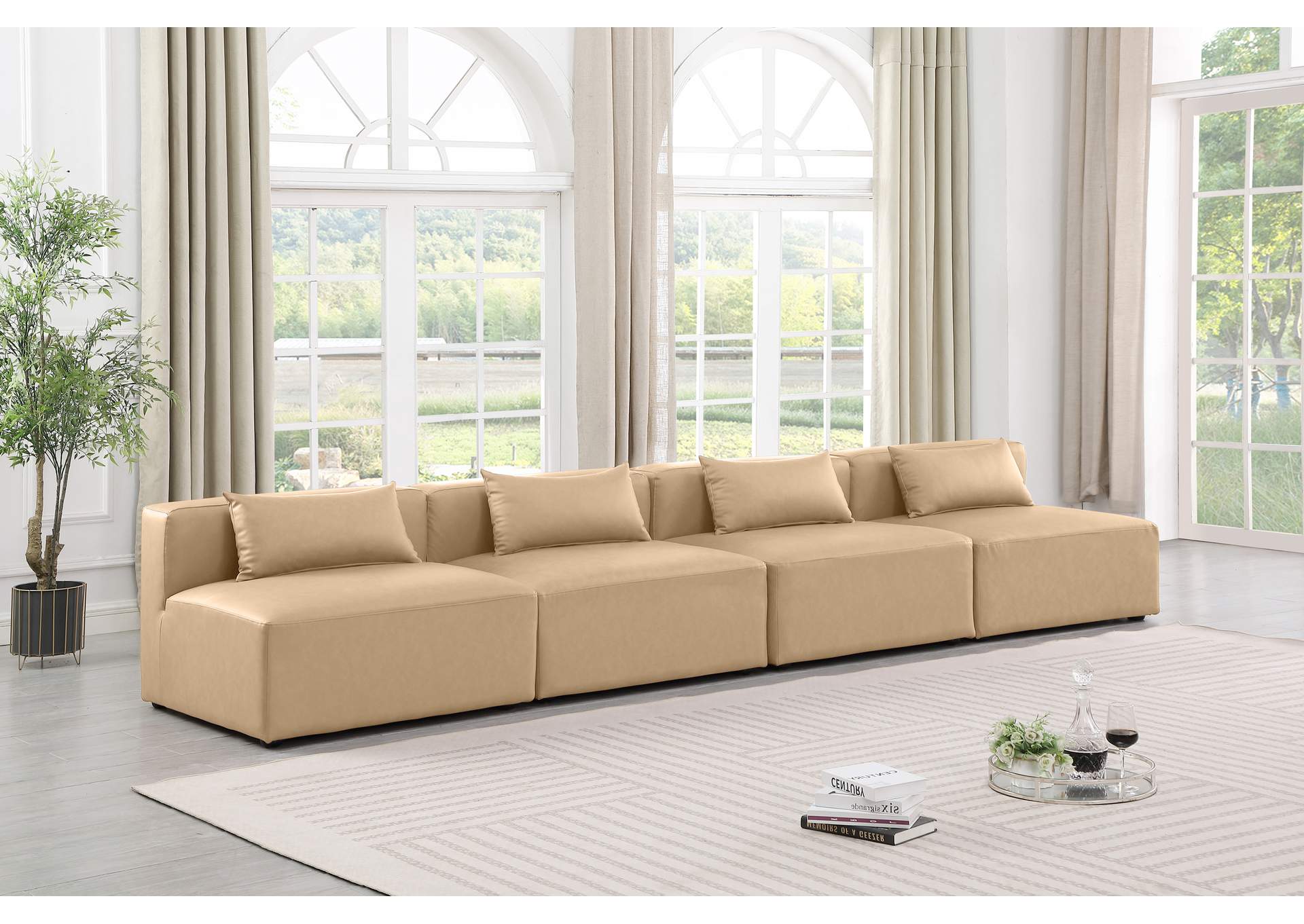 Cube Tan Vegan Leather Modular Sofa image 3