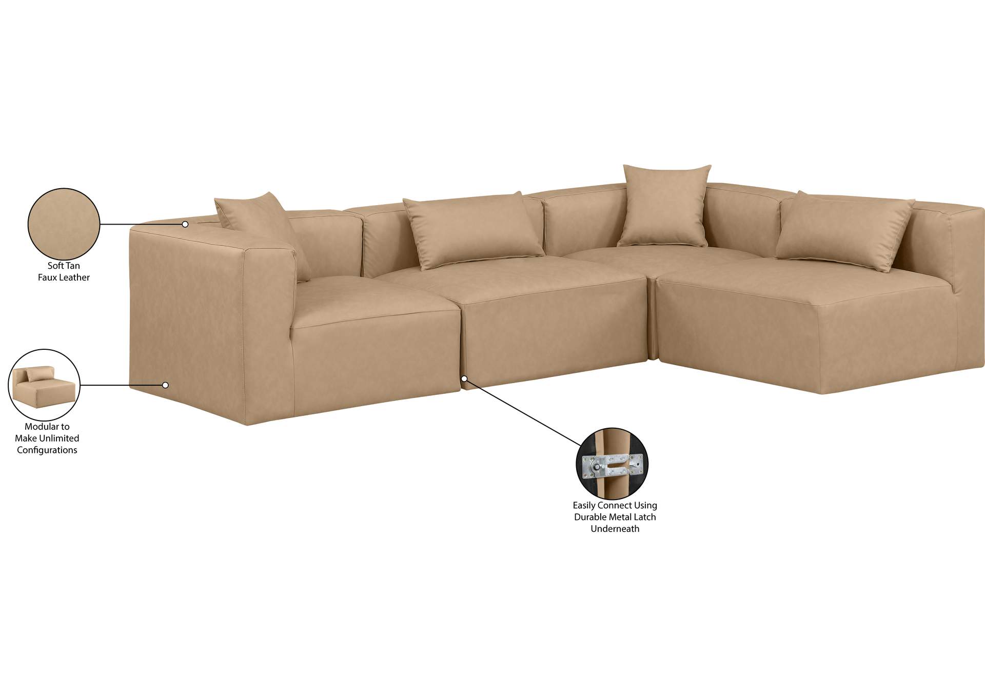 Cube Tan Vegan Leather Modular Sectional image 12