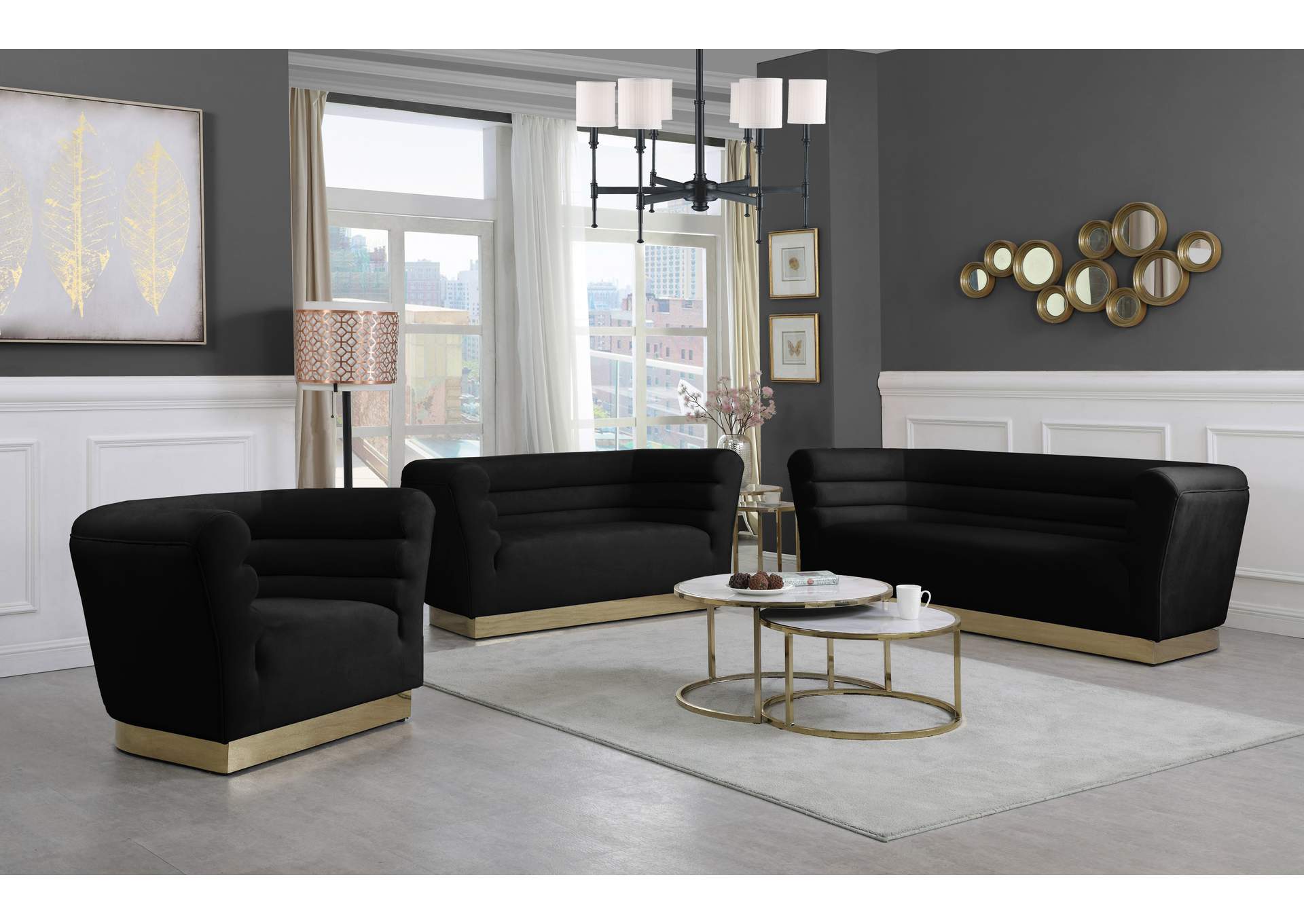 Bellini Black Velvet Loveseat
