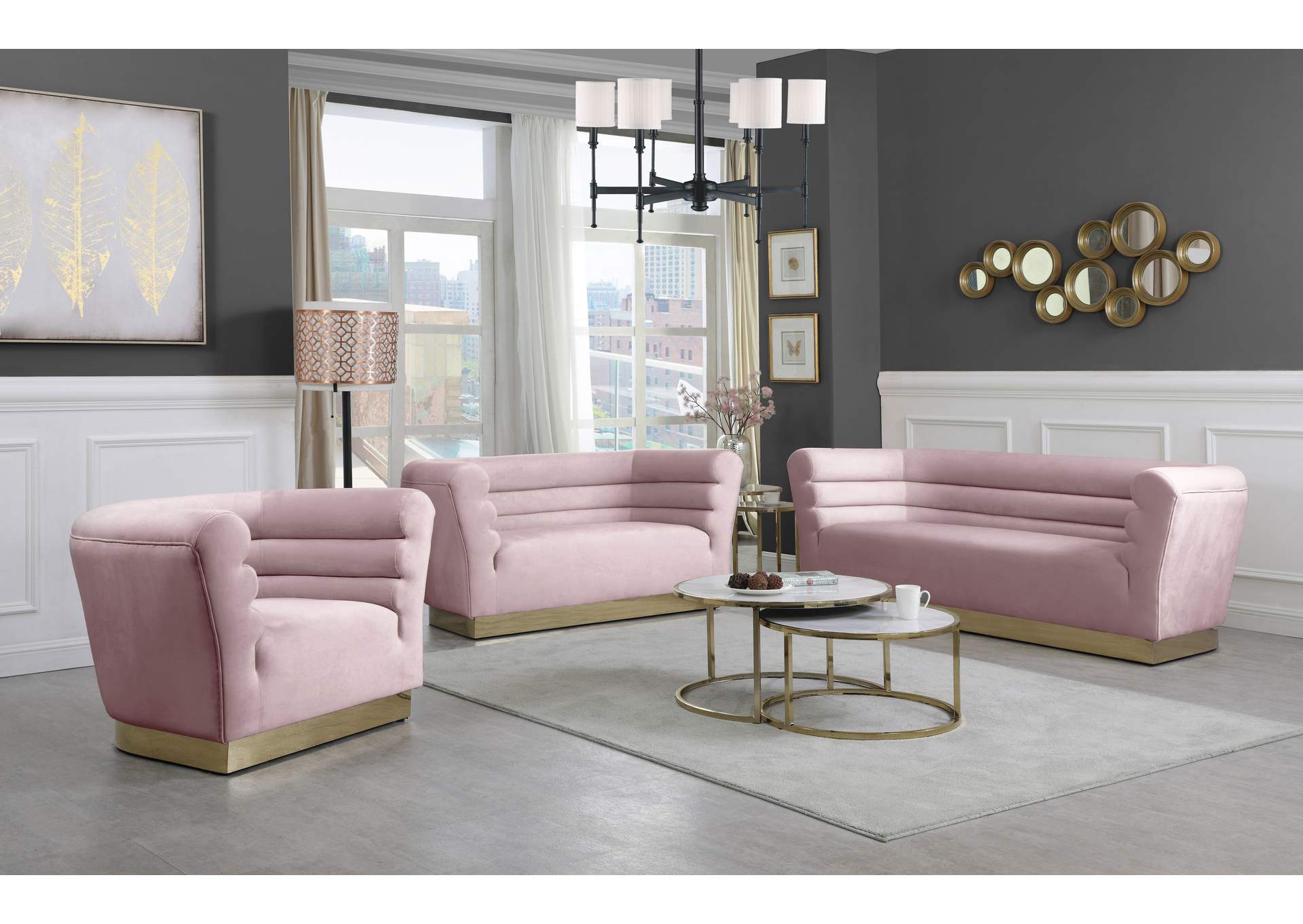 Bellini Pink Velvet Sofa