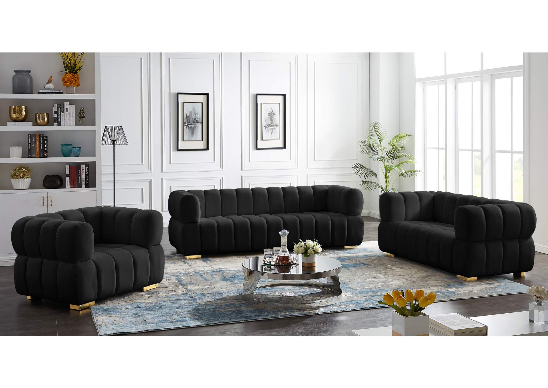 Gwen Black Velvet Sofa