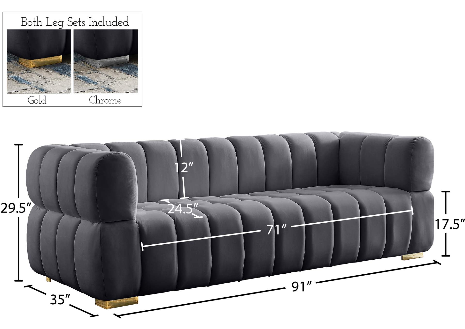 Gwen Grey Velvet Sofa