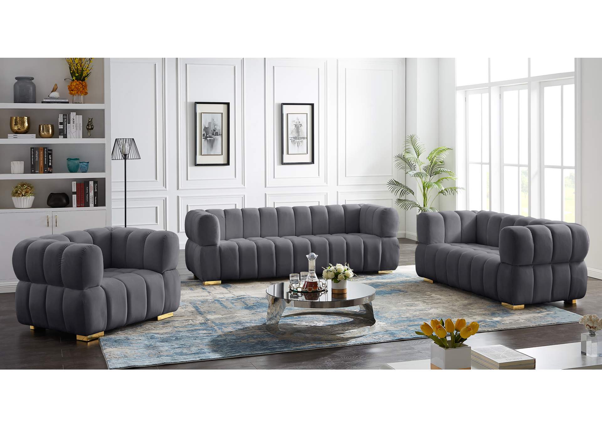 Gwen Grey Velvet Sofa