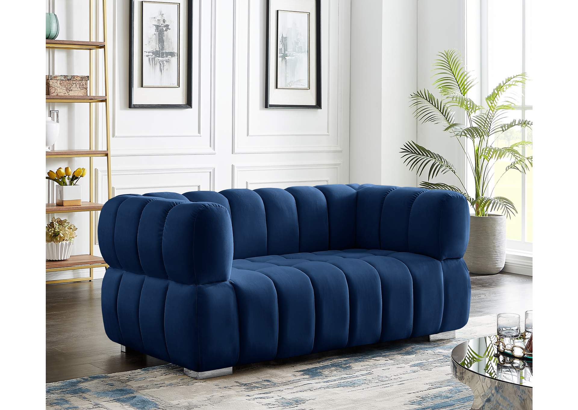 Gwen Navy Velvet Loveseat