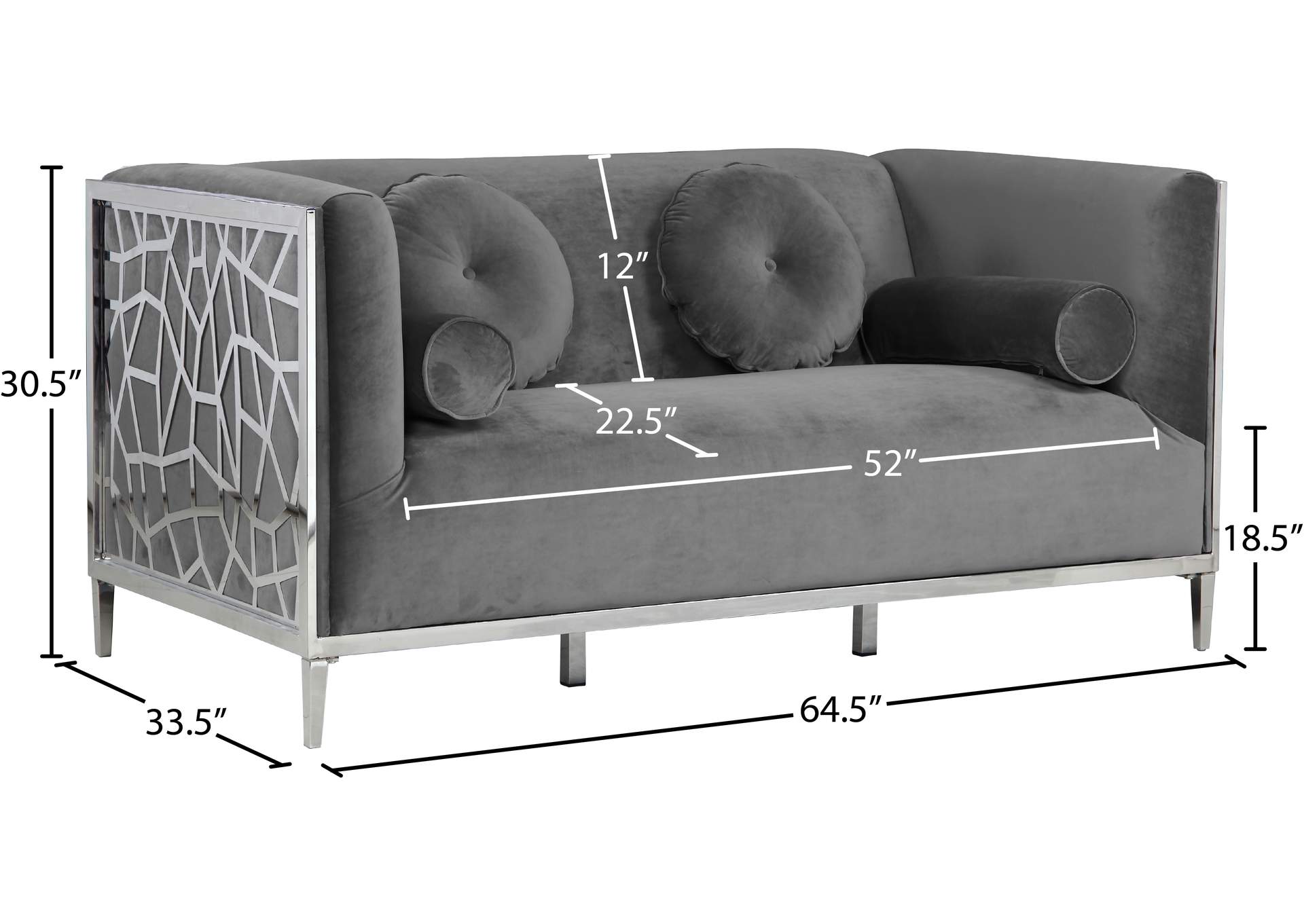 Opal Grey Velvet Loveseat