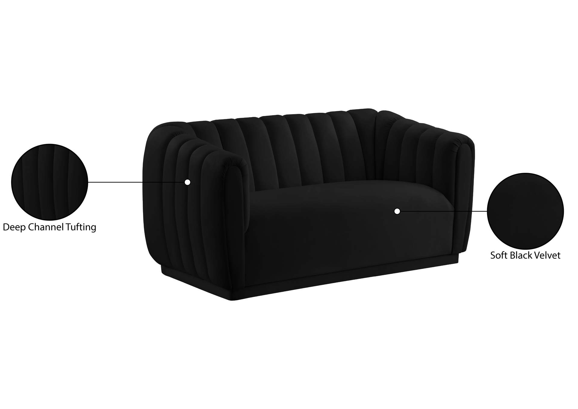 Dixie Black Velvet Loveseat