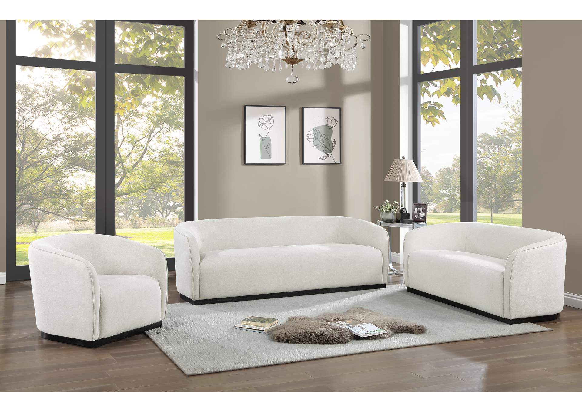 Mylah Beige Polyester Fabric Sofa