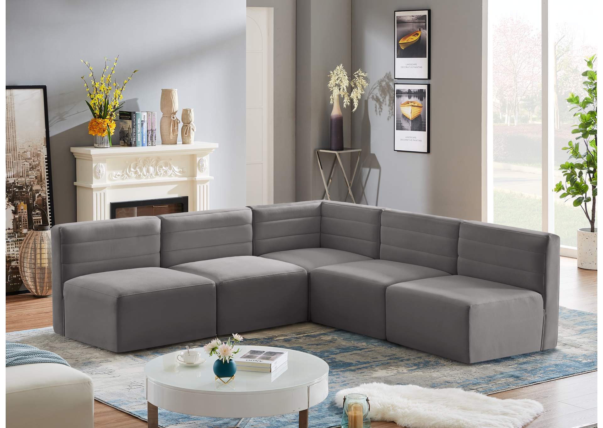 Quincy Grey Velvet Modular Sectional