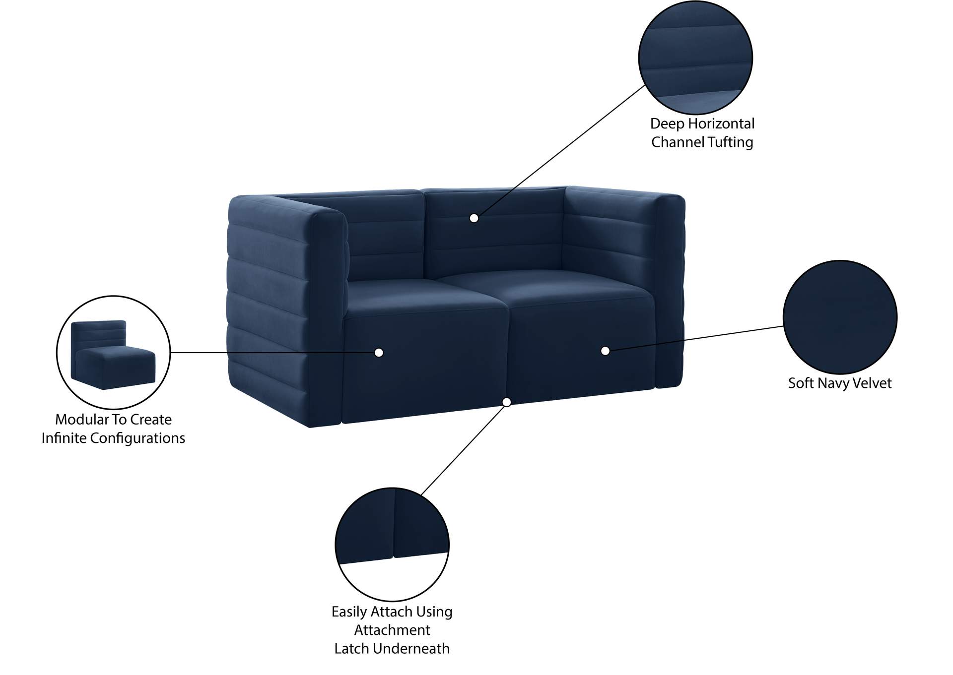 Quincy Navy Velvet Modular Sofa