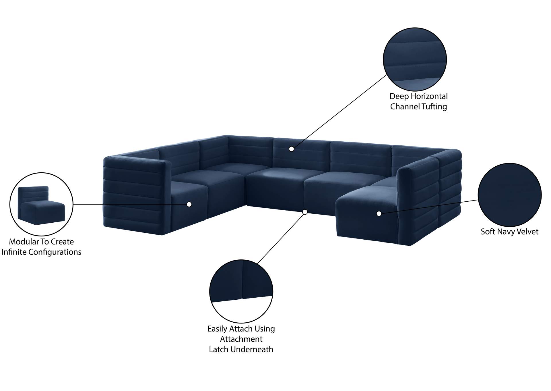 Quincy Navy Velvet Modular Sectional
