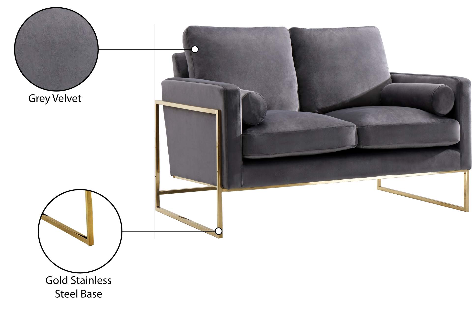Mila Grey Velvet Loveseat