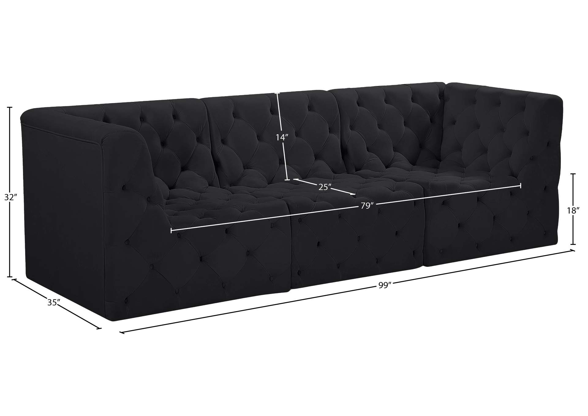 Tuft Black Velvet Modular Sofa