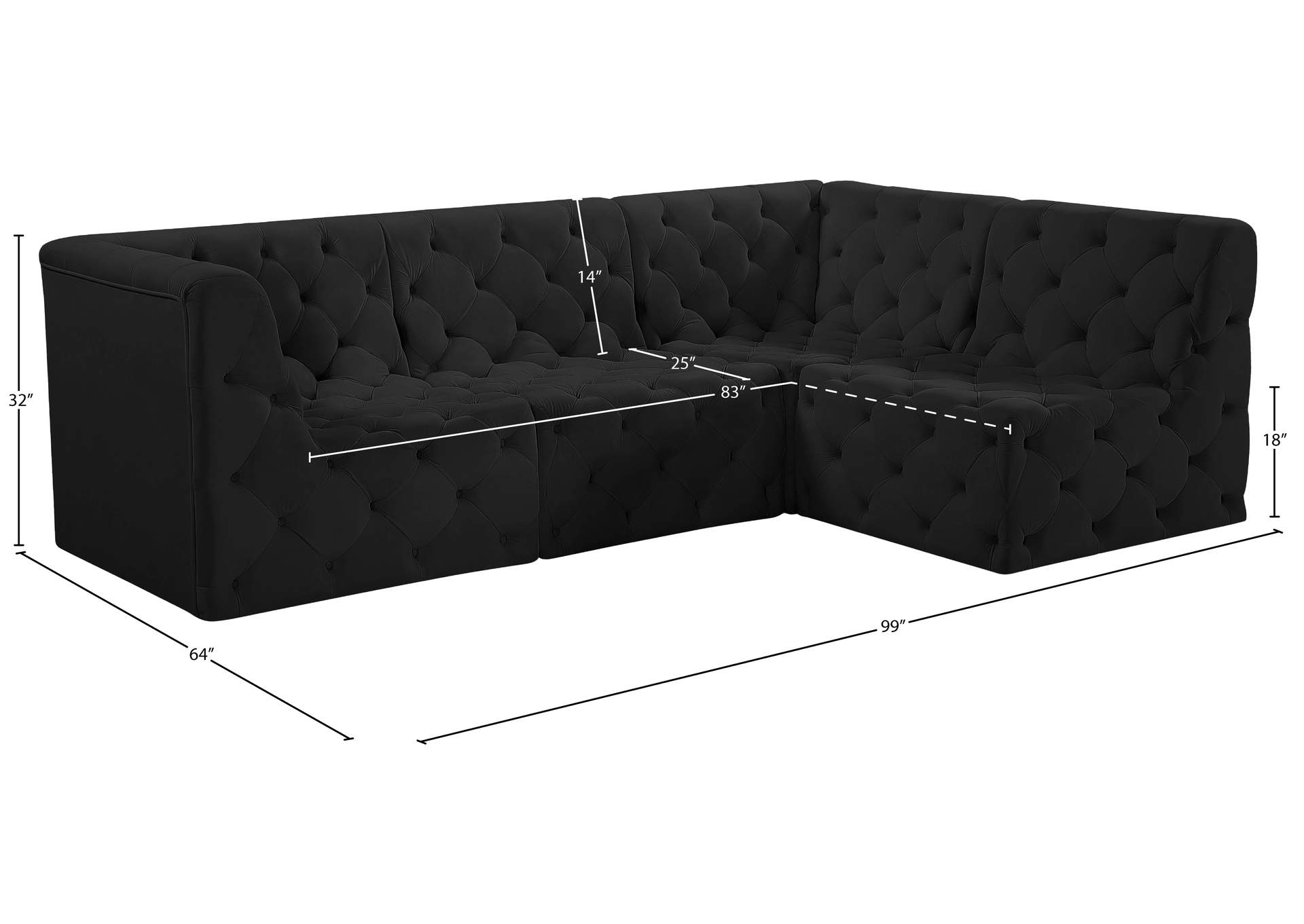 Tuft Black Velvet Modular Sectional