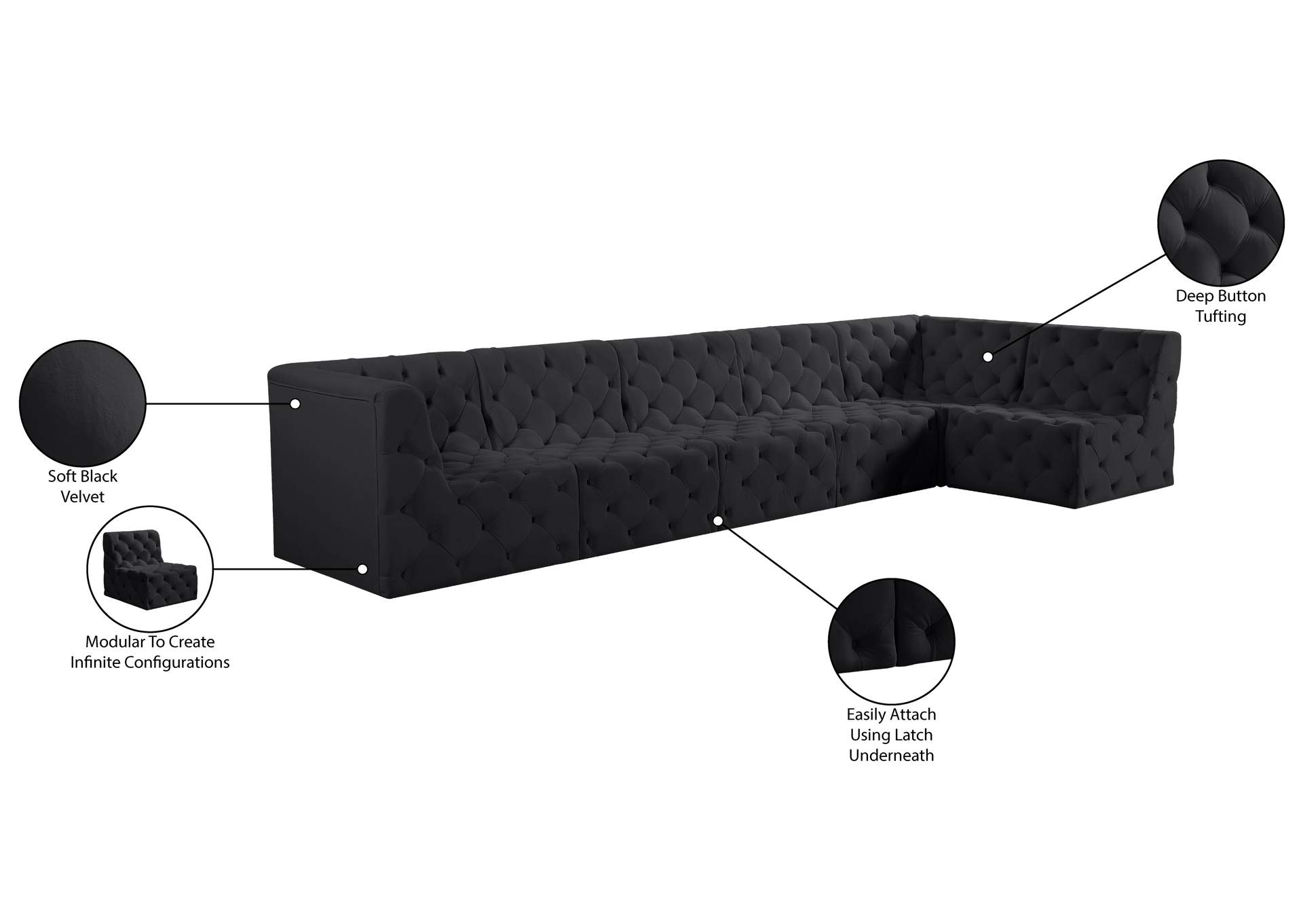 Tuft Black Velvet Modular Sectional
