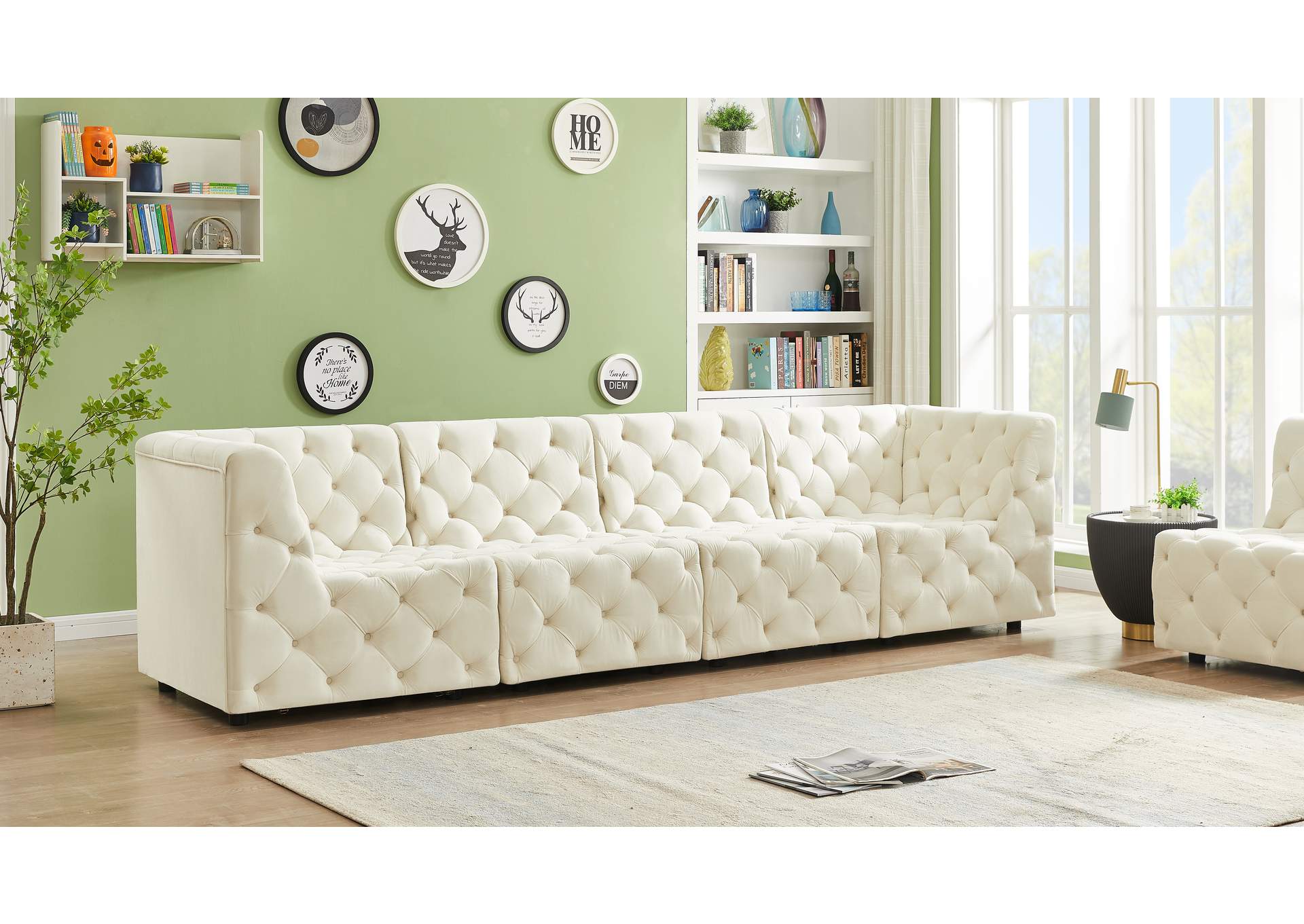 Tuft Cream Velvet Modular Sofa