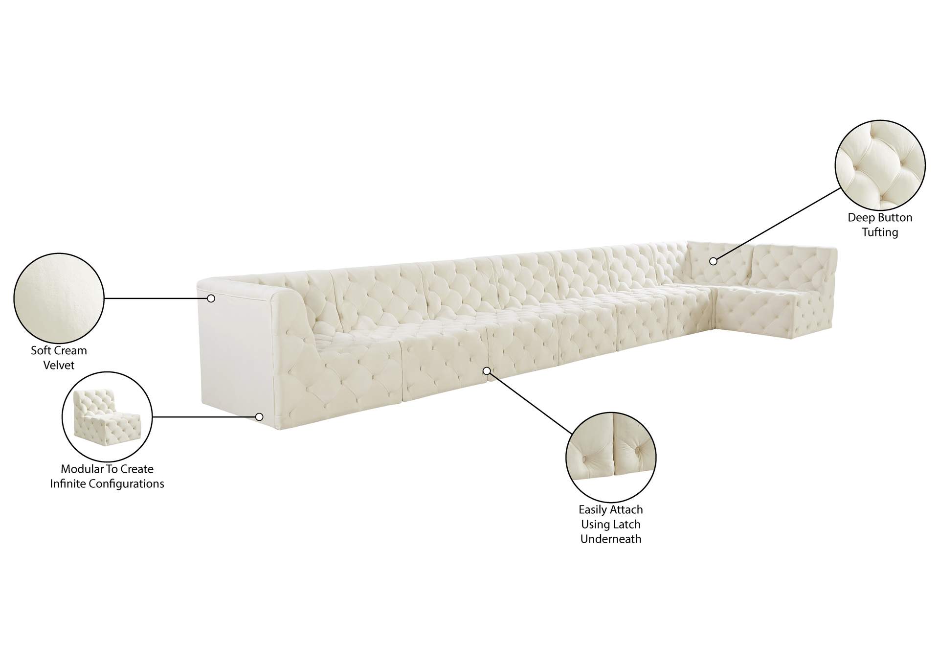 Tuft Cream Velvet Modular Sectional