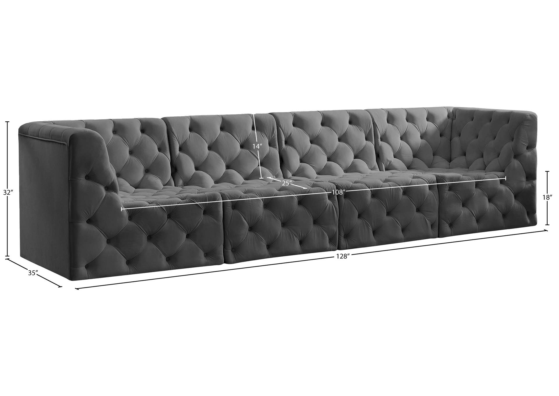 Tuft Grey Velvet Modular Sofa