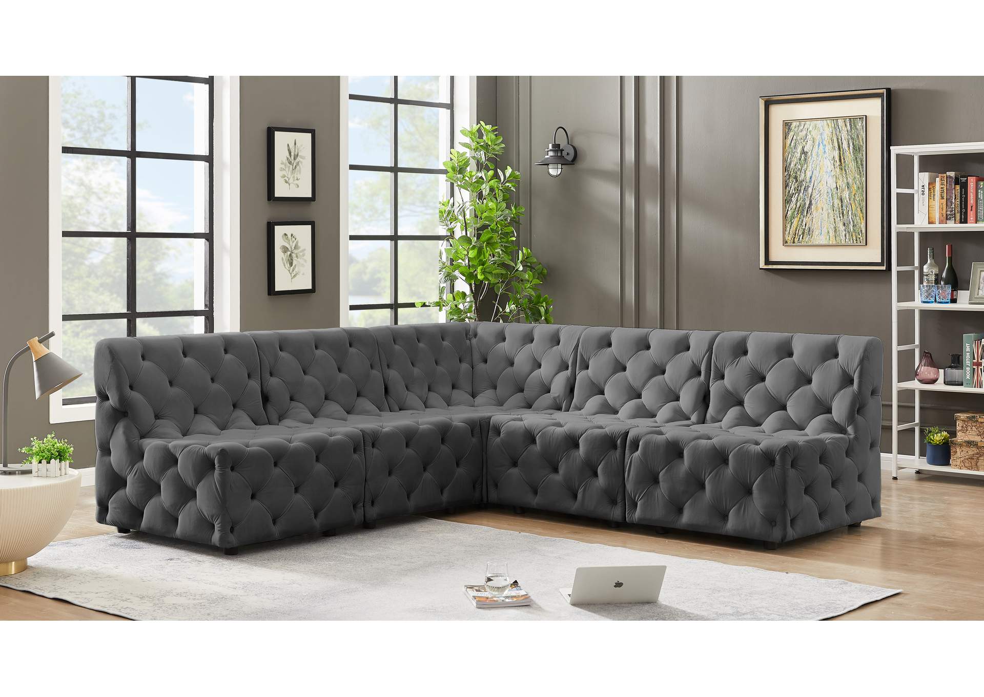 Tuft Grey Velvet Modular Sectional