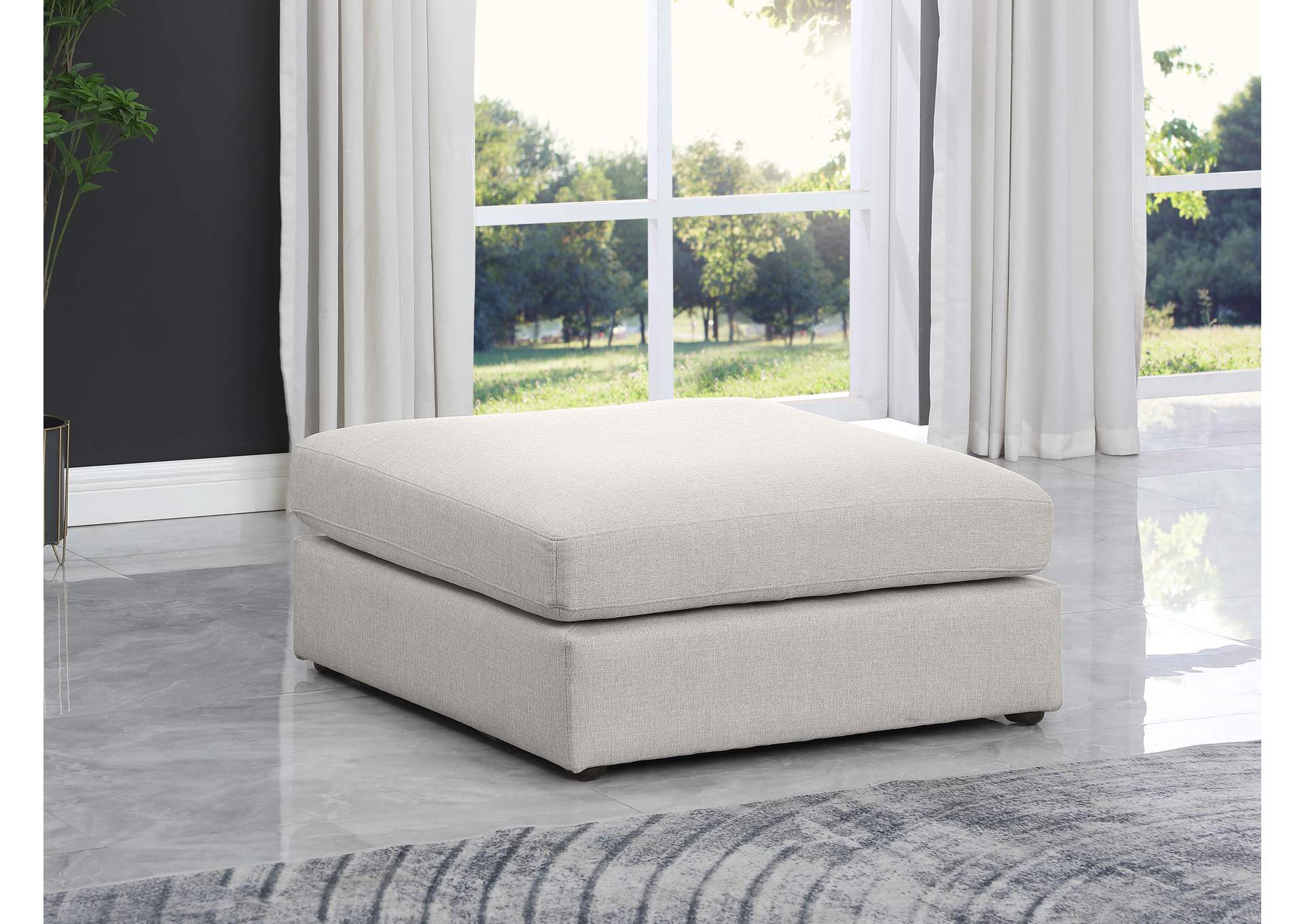 Beckham Beige Durable Linen Textured Fabric Ottoman