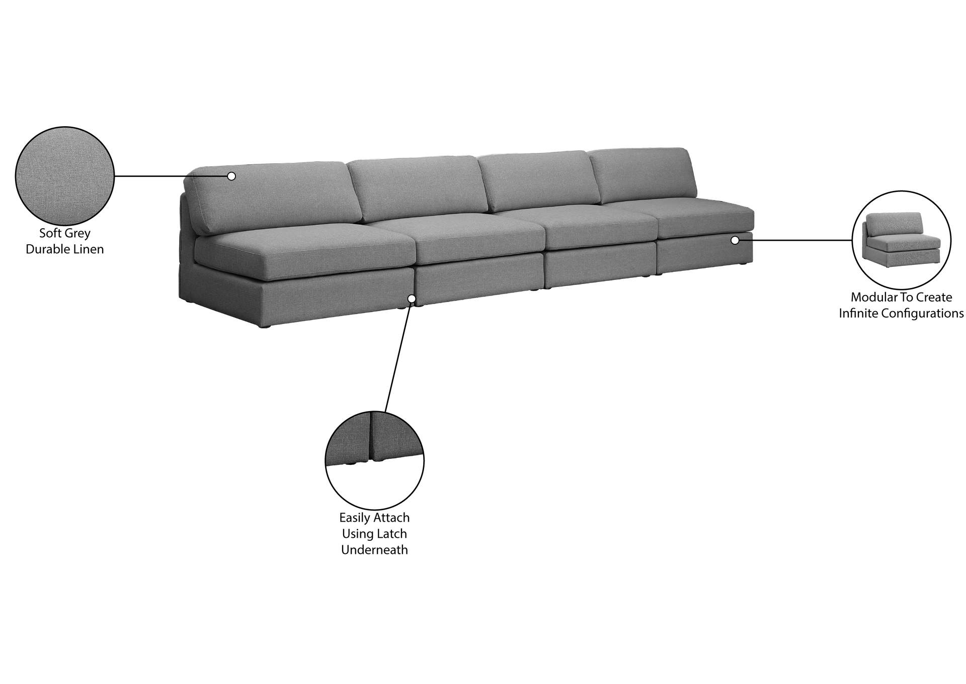 Beckham Grey Durable Linen Textured Fabric Modular Sofa