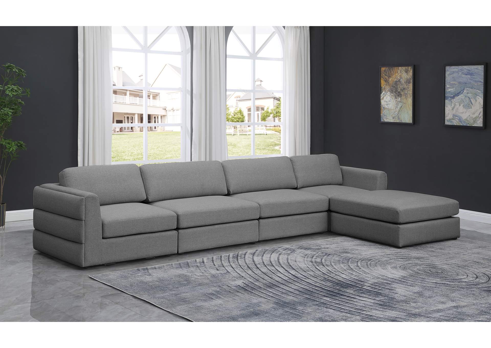 Beckham Grey Durable Linen Textured Fabric Modular Sectional