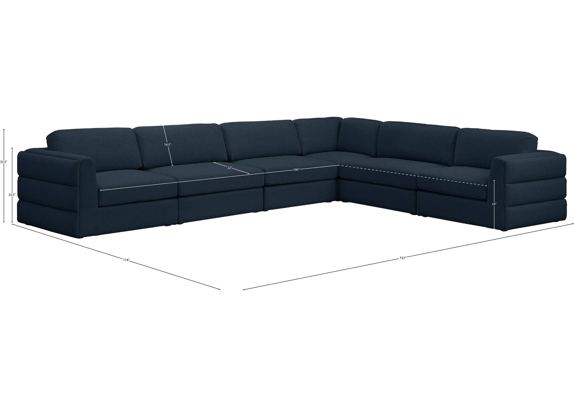 Beckham Navy Durable Linen Textured Fabric Modular Sectional