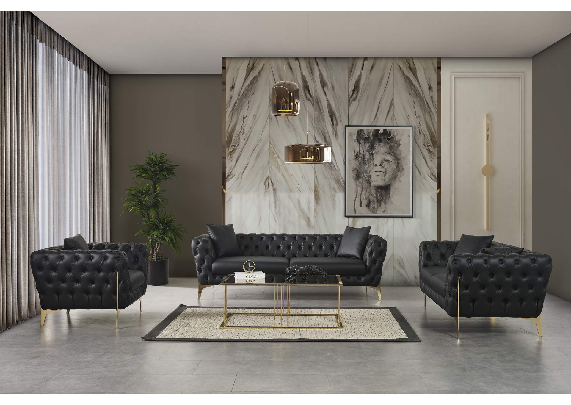 Aurora Black Vegan Leather Loveseat